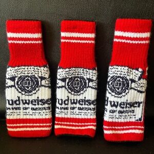 Budweiser Knit Sweater Bottle Koozies Red Lot of 3 Sleeve Holders